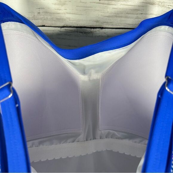 Lands' End Removable Strap Bandeau Tankini Blue Botanical Top Size 12 NEW - Picture 6 of 8